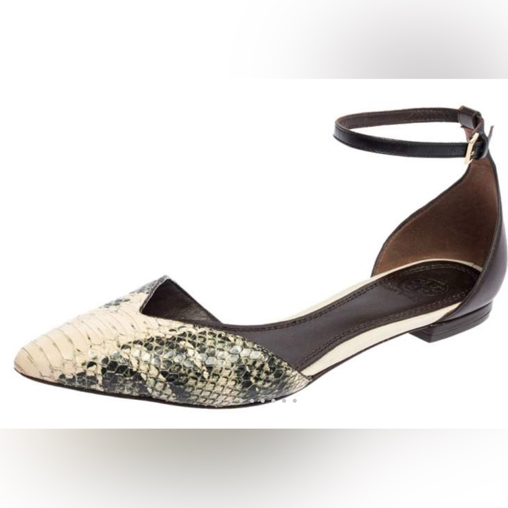 Tory Burch Beige/Black Python Embossed Pointed To… - image 2
